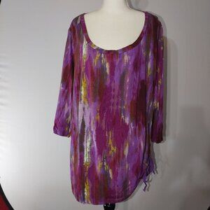 Logo Lori Goldstein Womens 3X Tie-Dye Purple 3/4 Sleeve Top